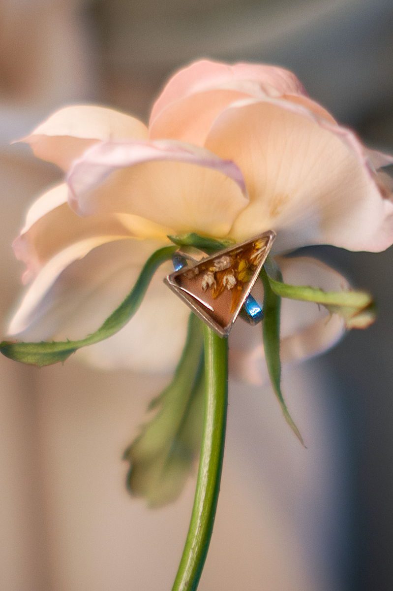 Anello Tela fiorita allium cuore